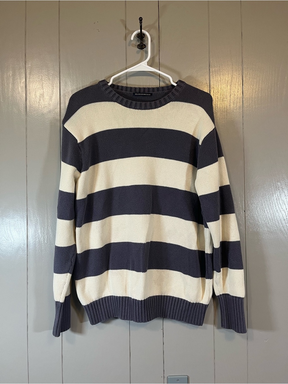 Brandy Melville Striped Sweater Blue Cream Knit Pullover Oversized One Size Cozy